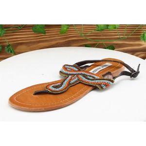 Steve Madden Sz 8.5 M Brown Thong Leather Women Sandals‎